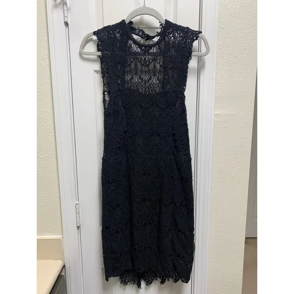 Free People Intimately Black Crochet Open Back Bodycon Midi Dress Size Large - Picture 4 of 9